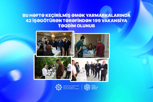 Bu həftə keçirilmiş əmək yarmarkalarında 42 işəgötürən tərəfindən 199 vakansiya təqdim olunub