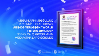 “Məzunların məşğulluq reytinqi” e-platforması ABŞ-də yerləşən “World Future Awards” beynəlxalq proqramının mükafatına layiq görüldü