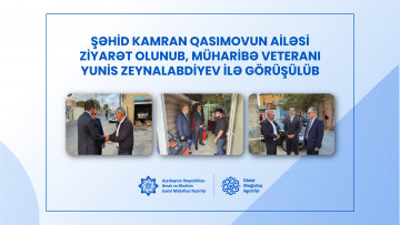 Şəhid Kamran Qasımovun ailəsi ziyarət olunub, müharibə veteranı Yunis Zeynalabdiyev ilə görüşülüb