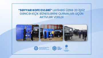 “Səyyar kofe evləri” layihəsi üzrə 20 işsiz gəncə kiçik bizneslərini qurmaları üçün aktivlər verildi